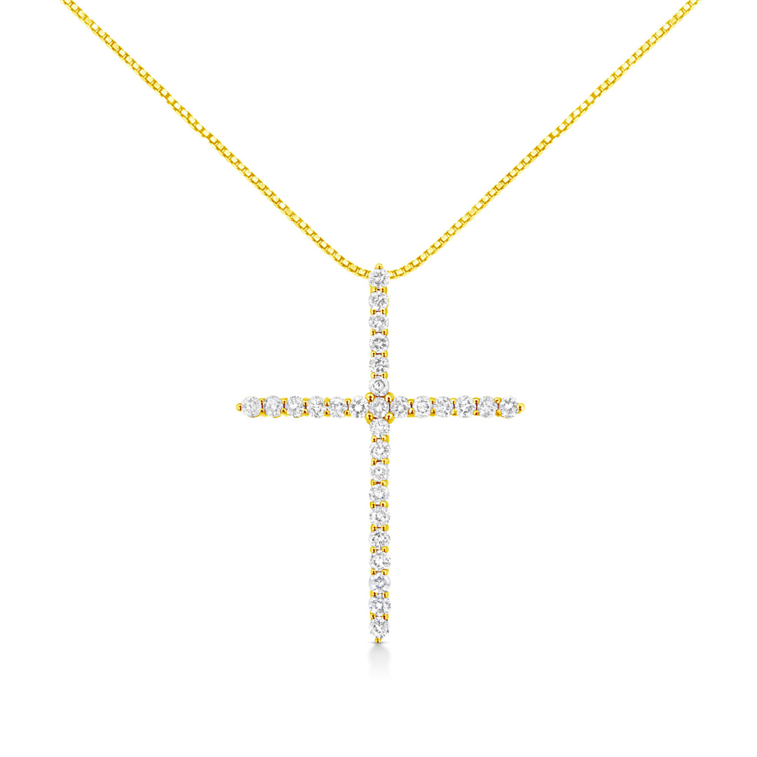 10K Yellow Gold Plated .925 Sterling Silver 3.0 Cttw Prong-Set Round Brilliant Cut Diamond Cross 18" Pendant Necklace (J-K Color, I1-I2 Clarity)