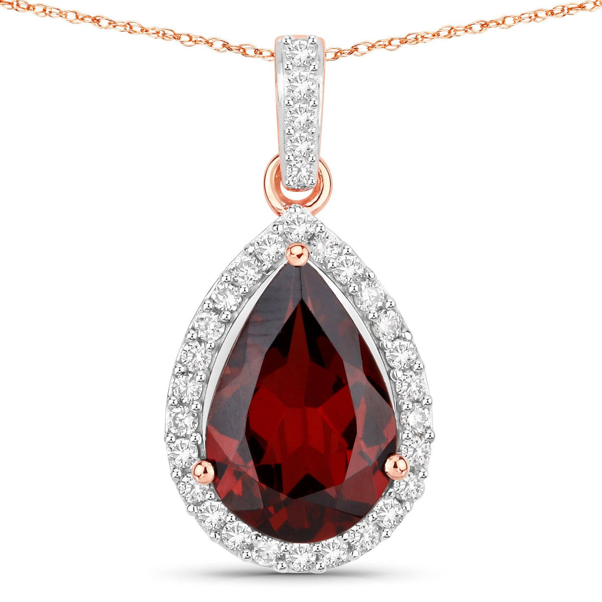 Colgante de oro rosa de 14K con rodolita genuina y diamantes blancos de 3.29 quilates