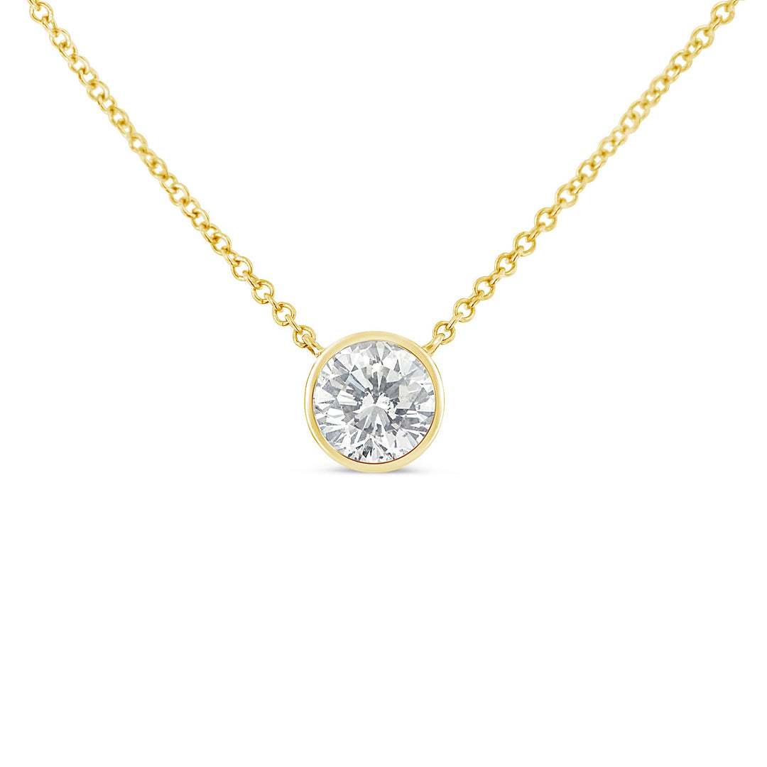 10K Yellow Gold 1/3 Carat Round Brilliant-Cut Diamond Modern Bezel-Set Solitaire 16"-18" Pendant Necklace (H-I Color, SI2-I1 Clarity)