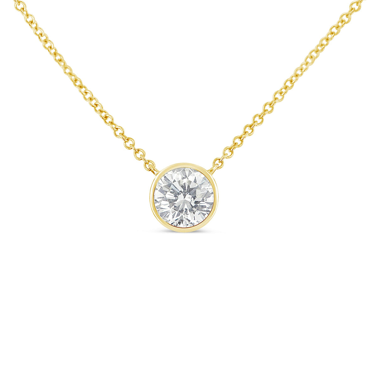 Collar con colgante solitario moderno de bisel engastado de diamante redondo brillante de 1/3 quilates en oro amarillo de 10K, 16"-18" (color H-I, claridad SI2-I1)