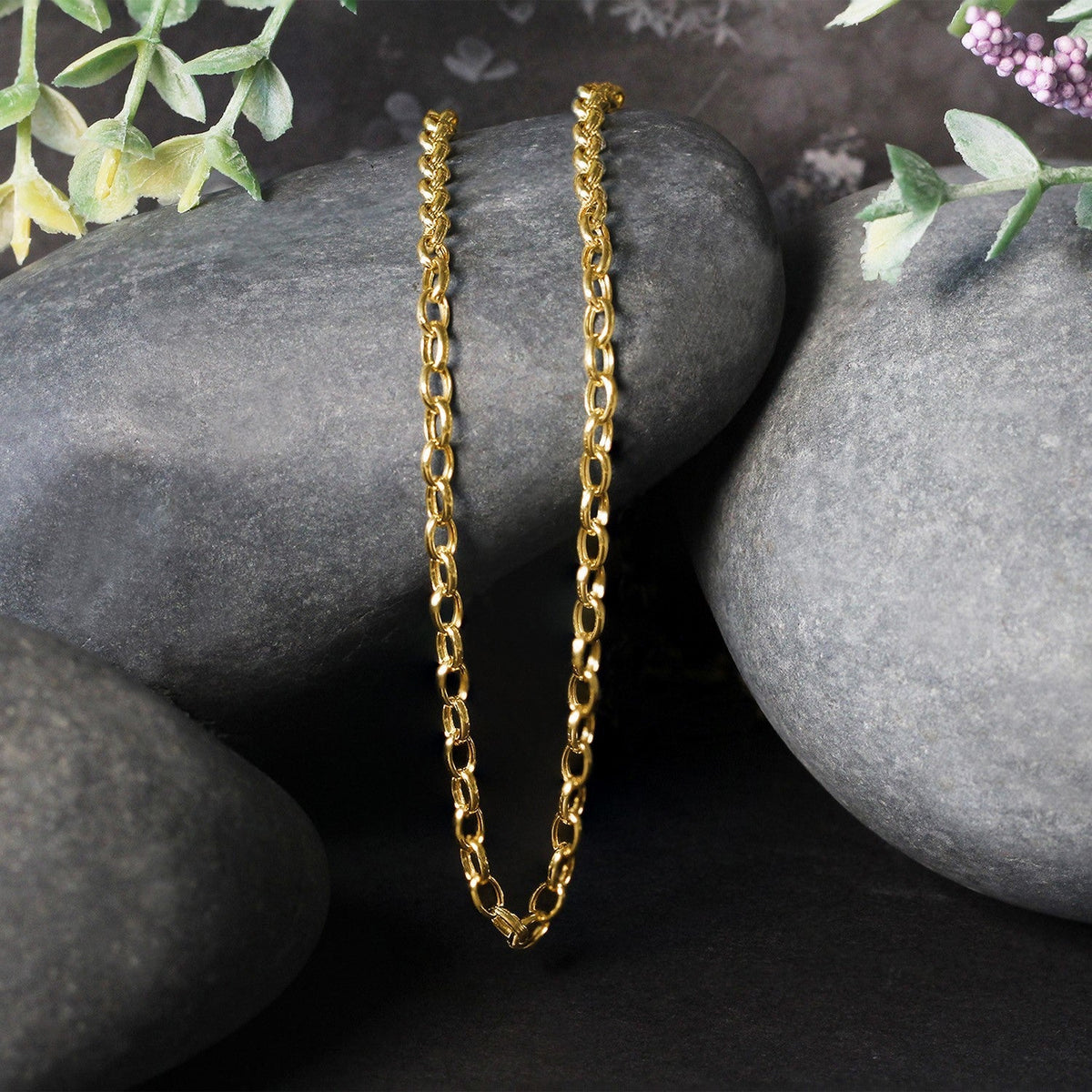 Cadena Rolo Ovalada de Oro Amarillo de 14k y 3.2mm