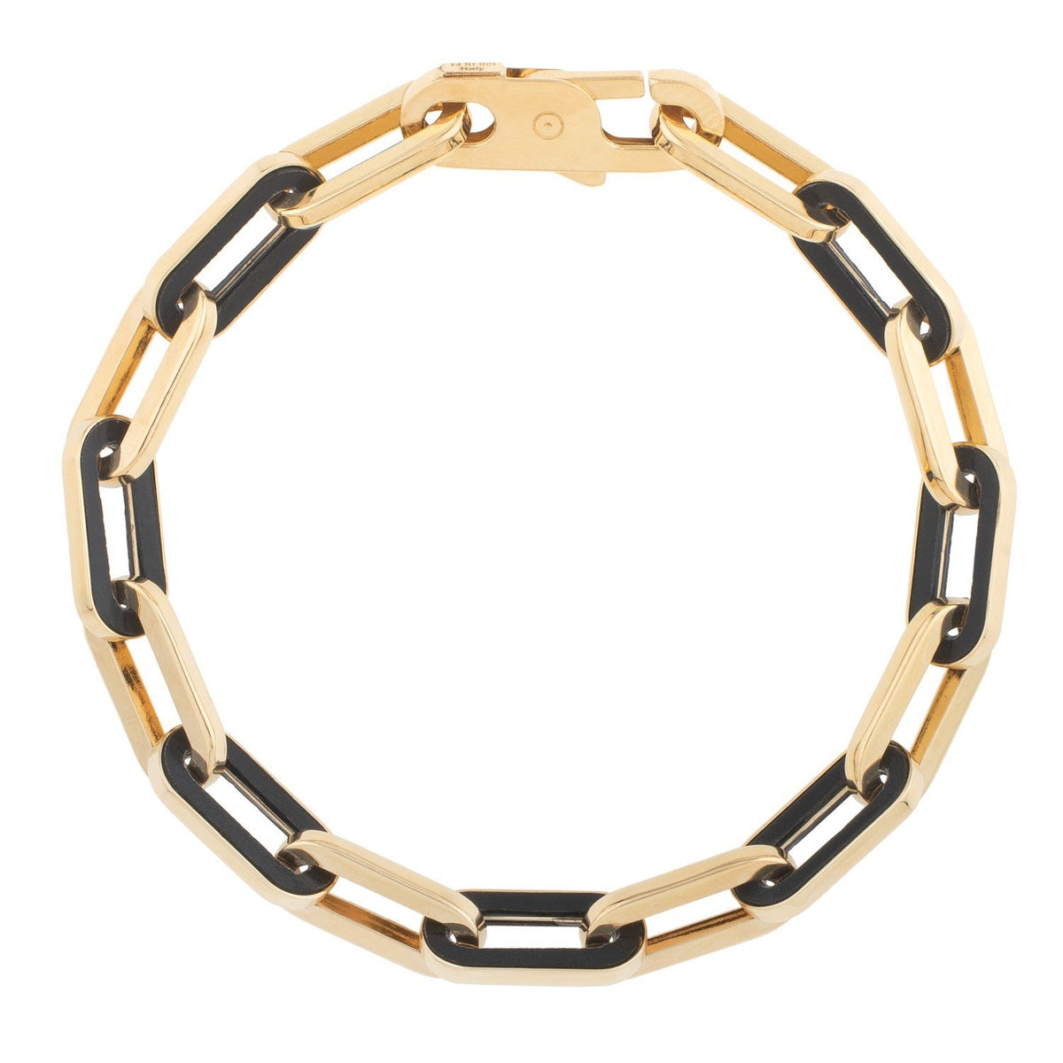 Pulsera de eslabones de gema con forma de clip de oro amarillo de 14k y ónix negro (7.00 mm)