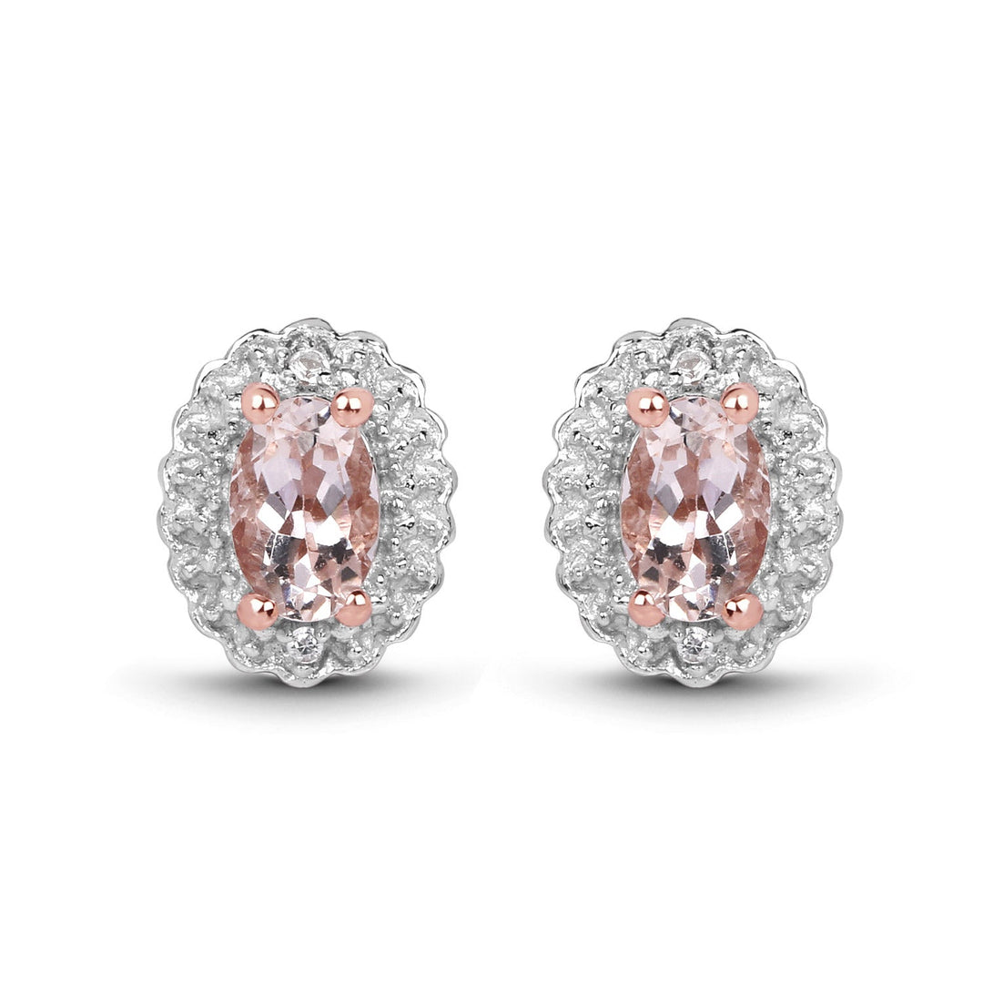 Conjunto de joyas de 3 piezas de plata de ley .925 con morganita genuina de 2.28 quilates y topacio blanco (anillo, pendientes y colgante con cadena)