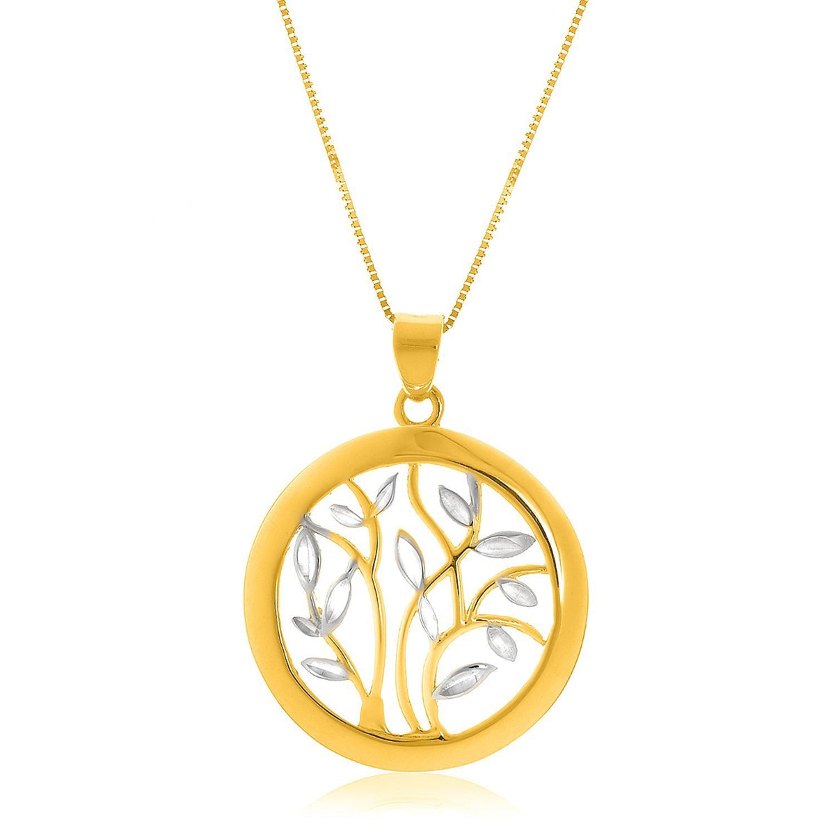 Colgante de oro bicolor de 14k con diseño de árbol redondo abierto