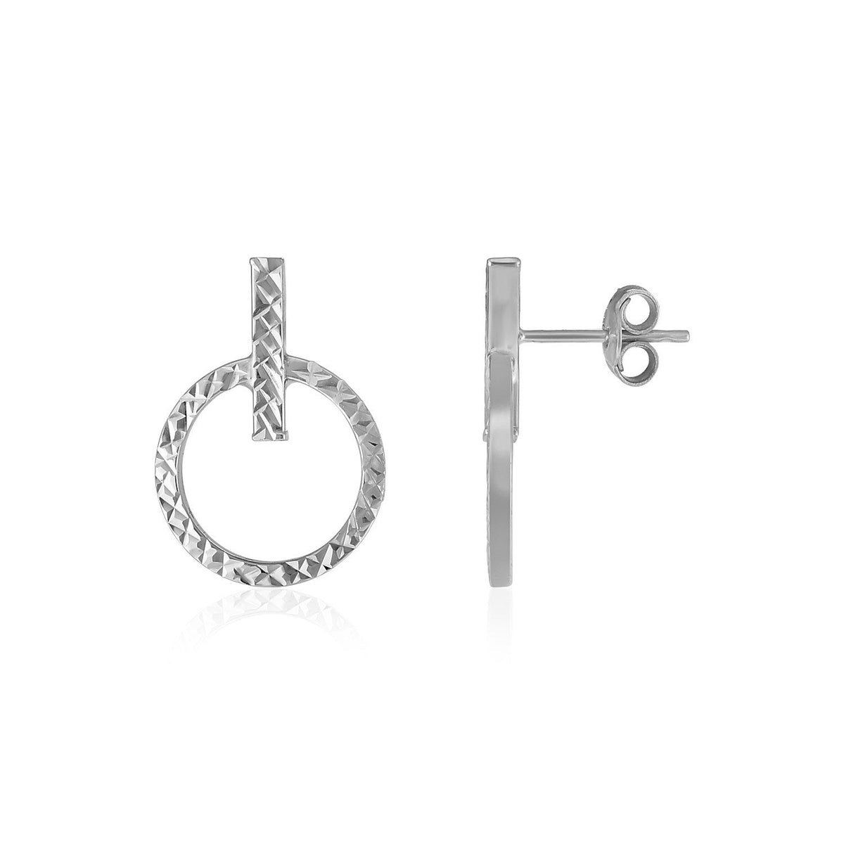 Pendientes de poste de círculo y barra texturizados de oro blanco de 14k