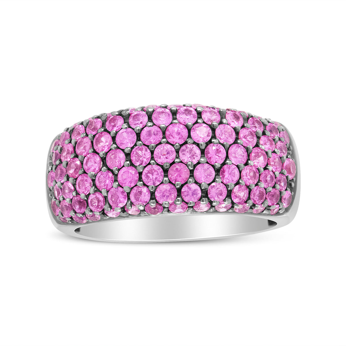 Anillo clásico de zafiro rosa multihilera en oro blanco de 18K y rodio negro - Talla de anillo 6.5