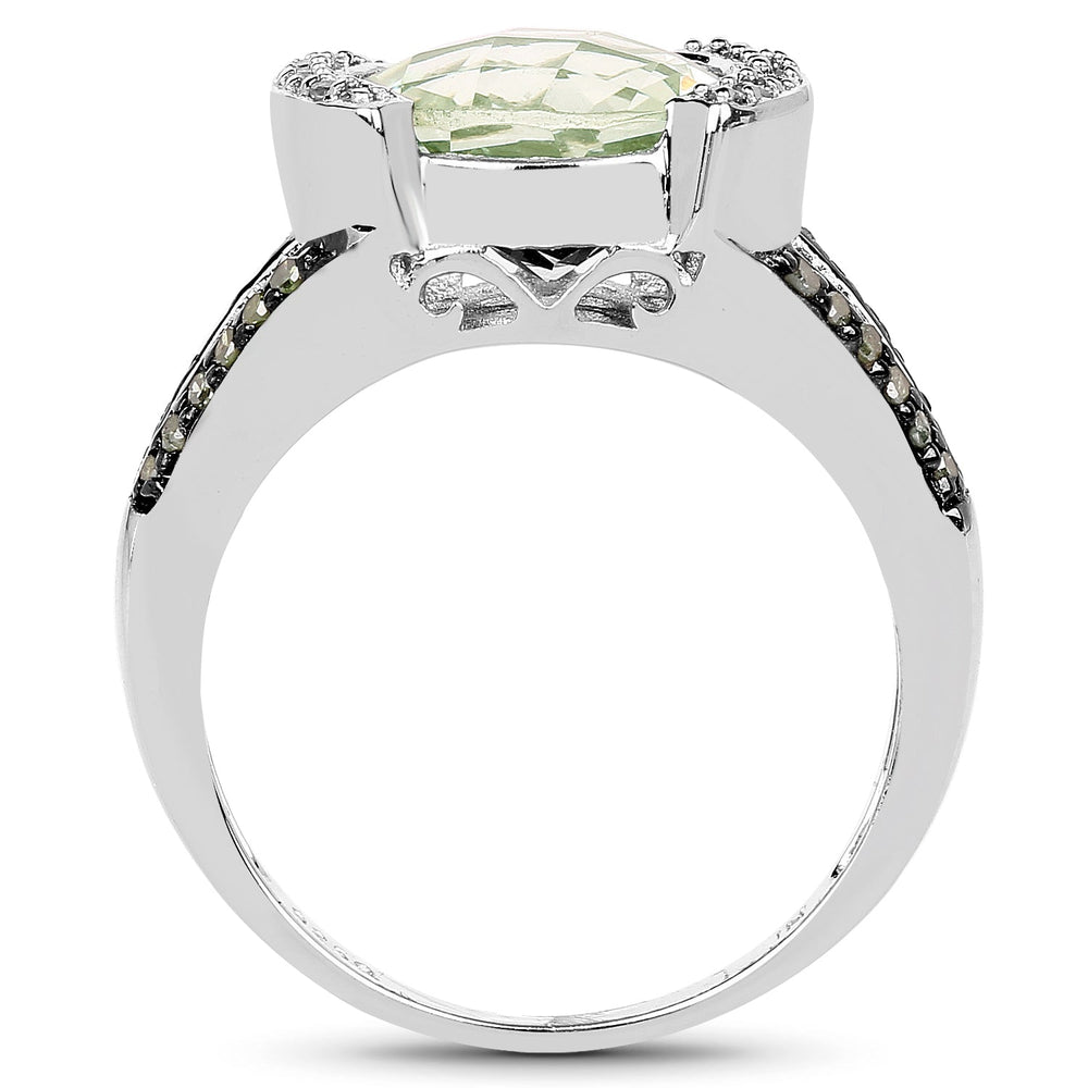 Anillo de plata de ley .925 con amatista verde auténtica de 3.59 quilates, diamante verde y diamante blanco