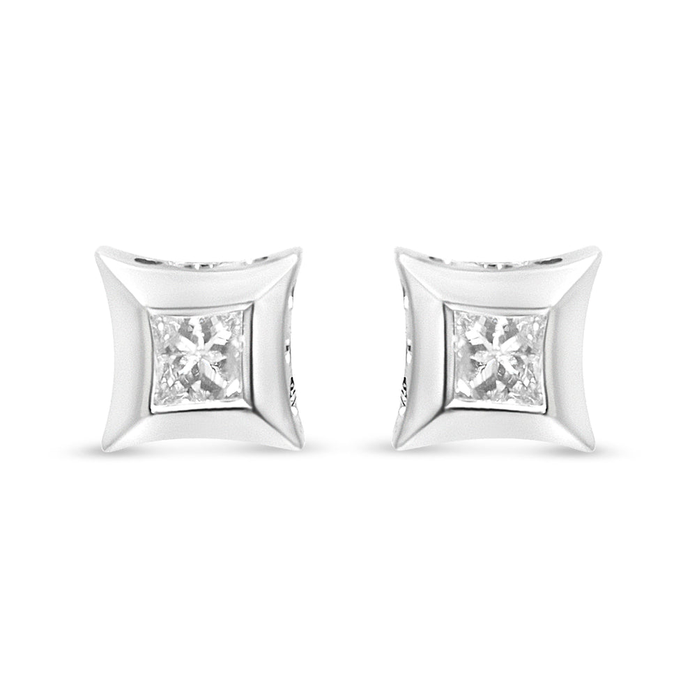 10K White Gold 1/3 Cttw Invisible Set Style Princess-Cut Diamond Stud Earrings (H-I Color, SI2-I1 Clarity)