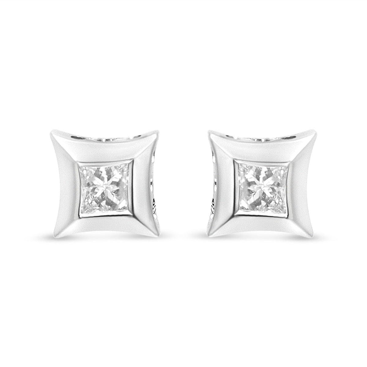 Aretes de oro blanco de 10 quilates con diamantes de talla princesa de 1/3 quilate con engaste invisible (color H-I, claridad SI2-I1)