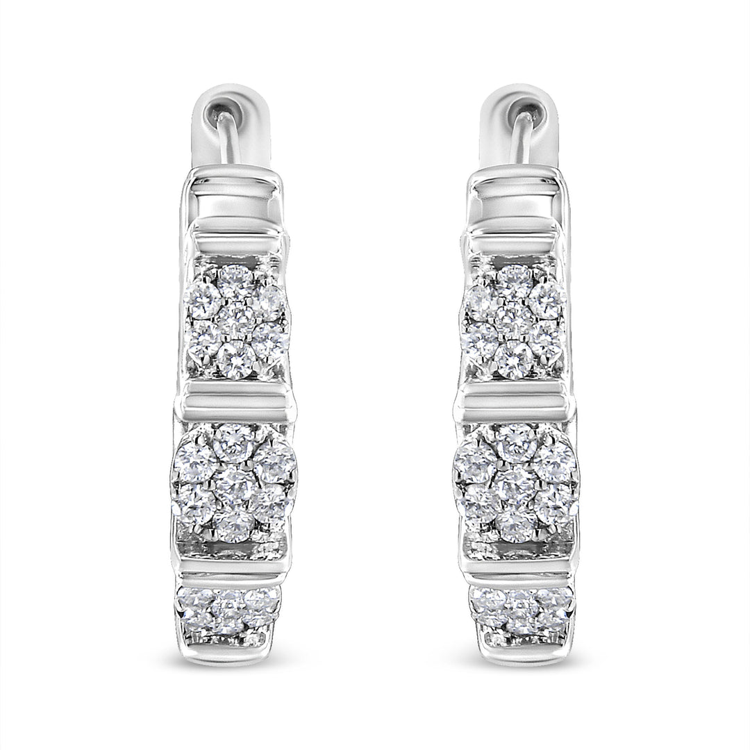 .925 Sterling Silver 1/2 Cttw Lab Grown Round Diamond Floral Cluster Hoop Earrings (F-G Color, SI1-SI2 Clarity)