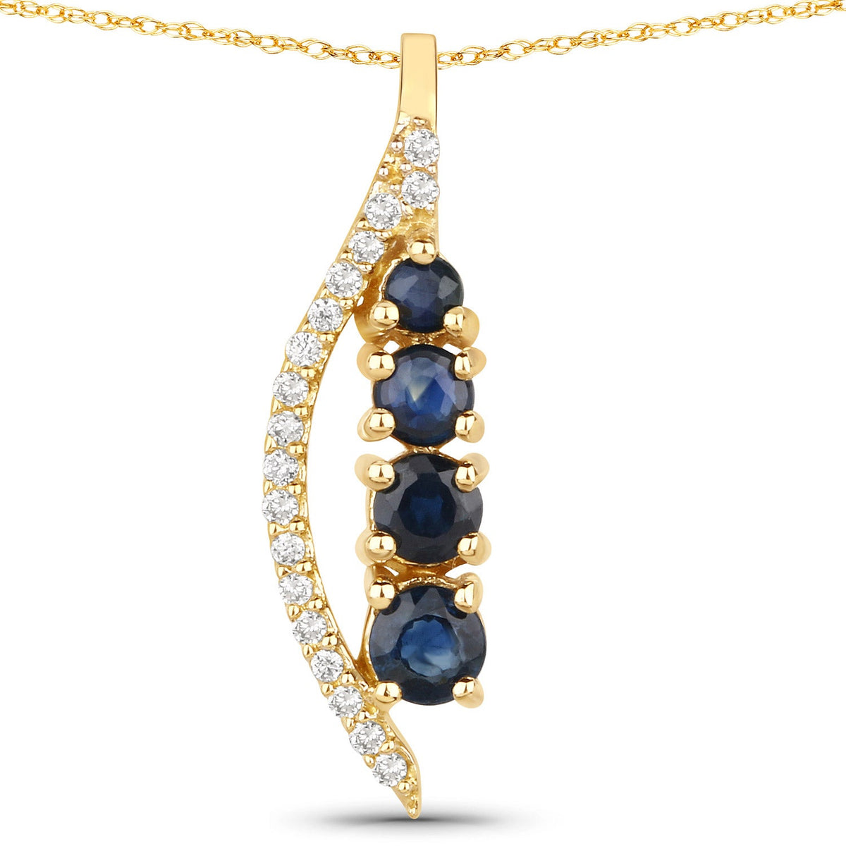 Colgante de oro amarillo de 14 quilates con zafiro azul auténtico de 0,40 quilates y diamante blanco