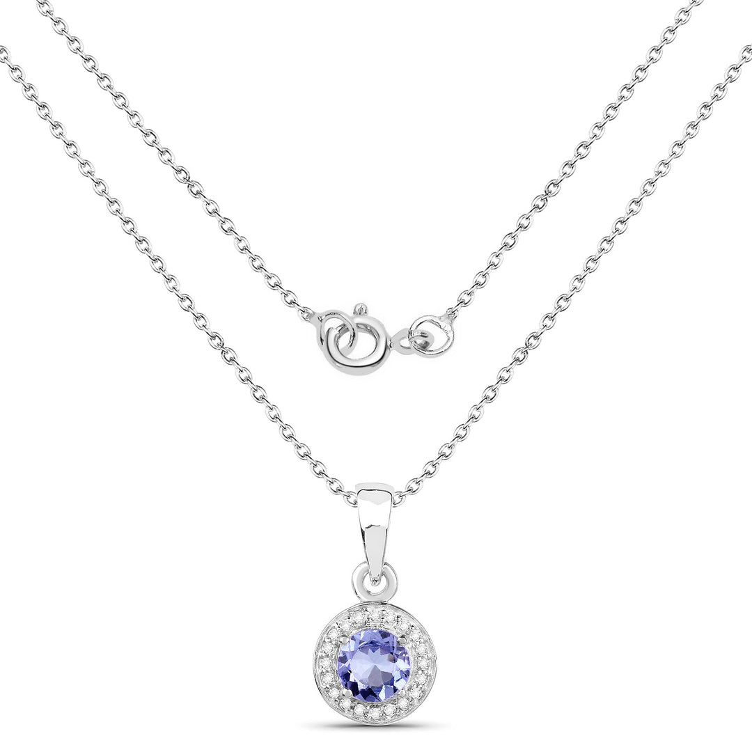 1.05 Carat Genuine Tanzanite and White Topaz .925 Sterling Silver Pendant