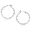 14k White Gold Diamond Cut Hoop Earrings (25 mm)
