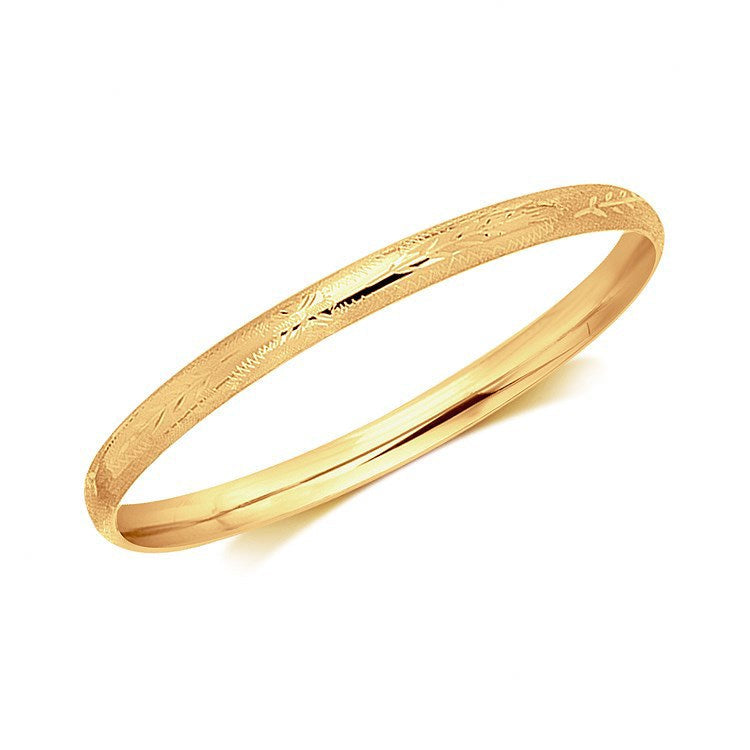 Brazalete infantil de oro amarillo de 14k estilo domo con cortes de diamante