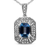 .925 Sterling Silver Blue Topaz and Diamond Accent Art Deco Style 18