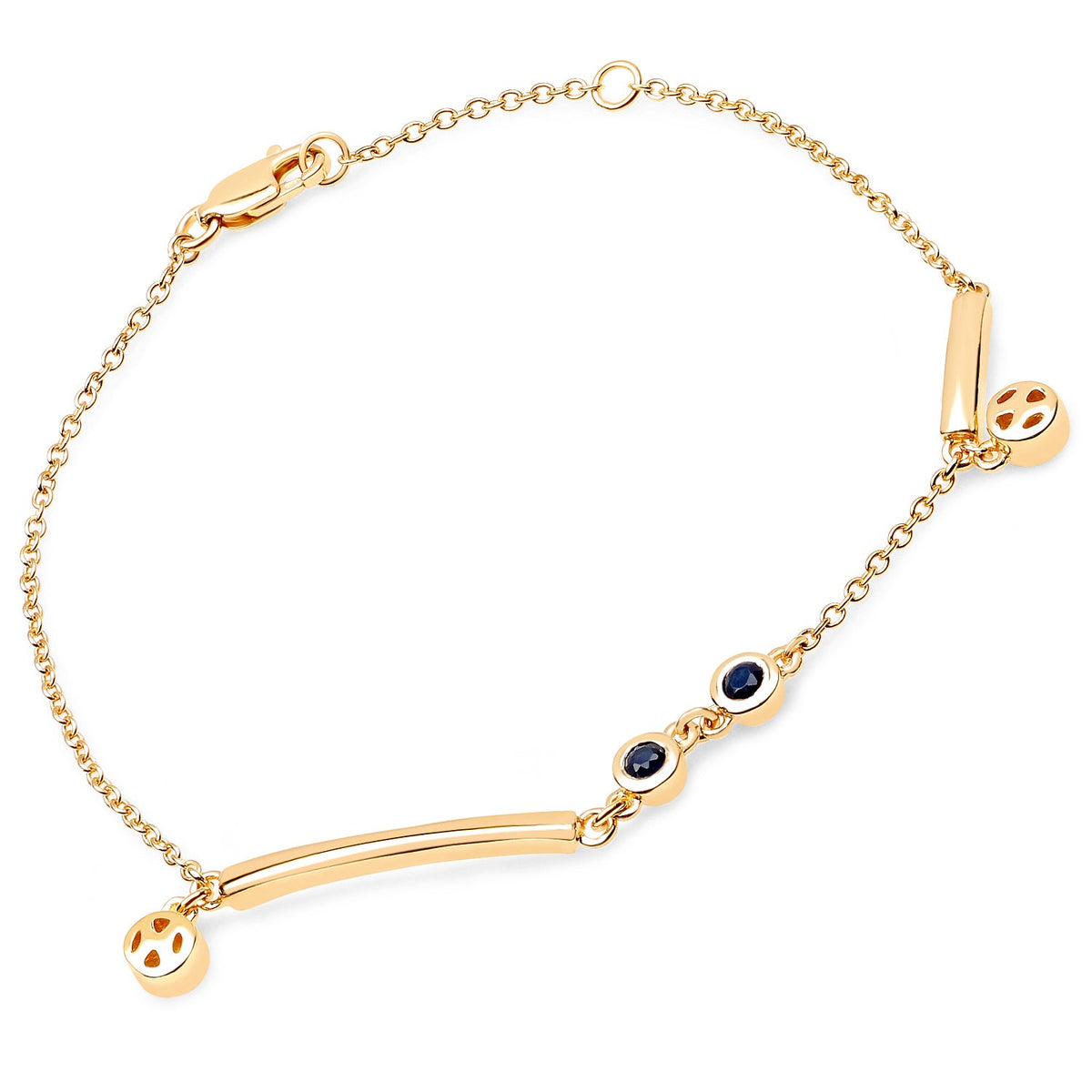 Pulsera de plata de ley .925 bañada en oro amarillo de 18K con zafiro azul natural de 0.24 quilates