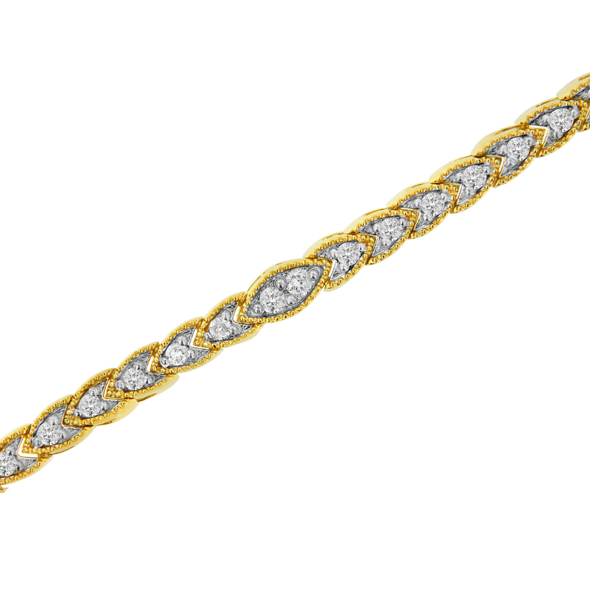 Pulsera de eslabones de oro amarillo de 10 quilates chapada en plata esterlina .925 con diamantes en forma de pera engastados en garras de 1 quilate total (color I-J, claridad I1-I2) - 7.25"