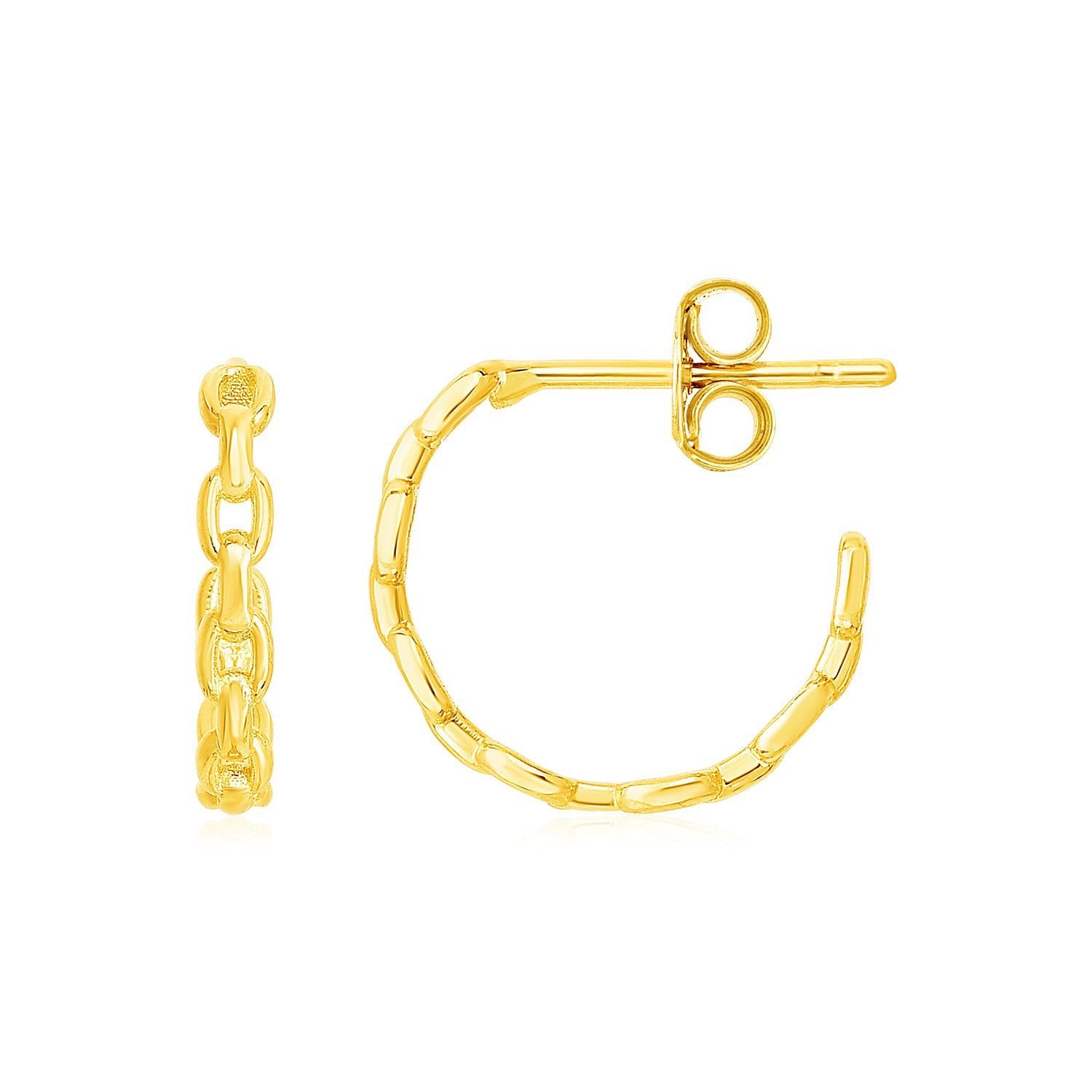 Pendientes de aro de cadena delicada de oro amarillo de 14k
