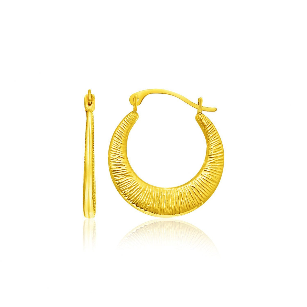 Pendientes de aro redondos con textura de oro amarillo de 14k, tamaño gradual