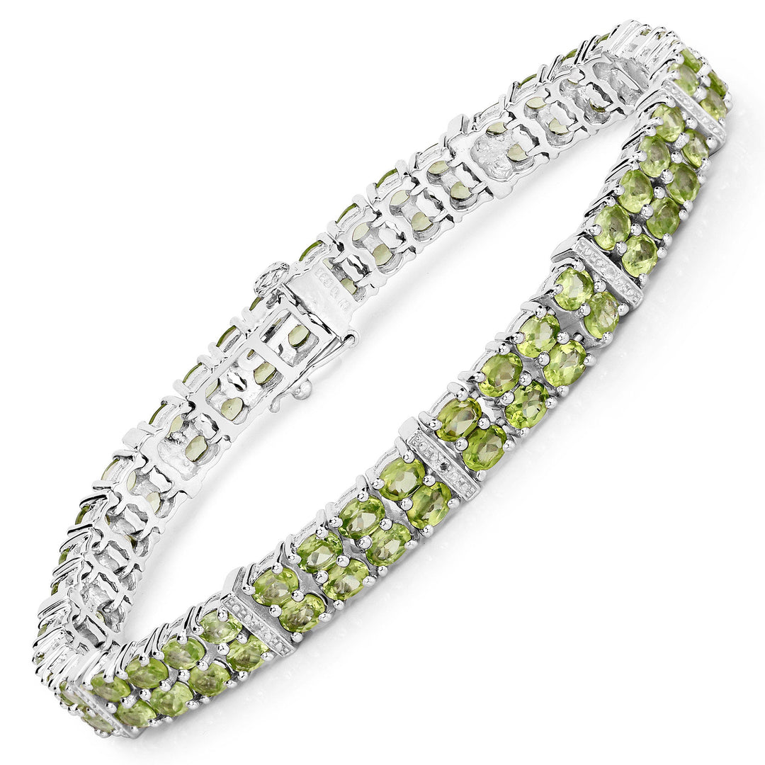 Pulsera de 12.97 quilates de peridoto genuino y topacio blanco en plata de ley 925
