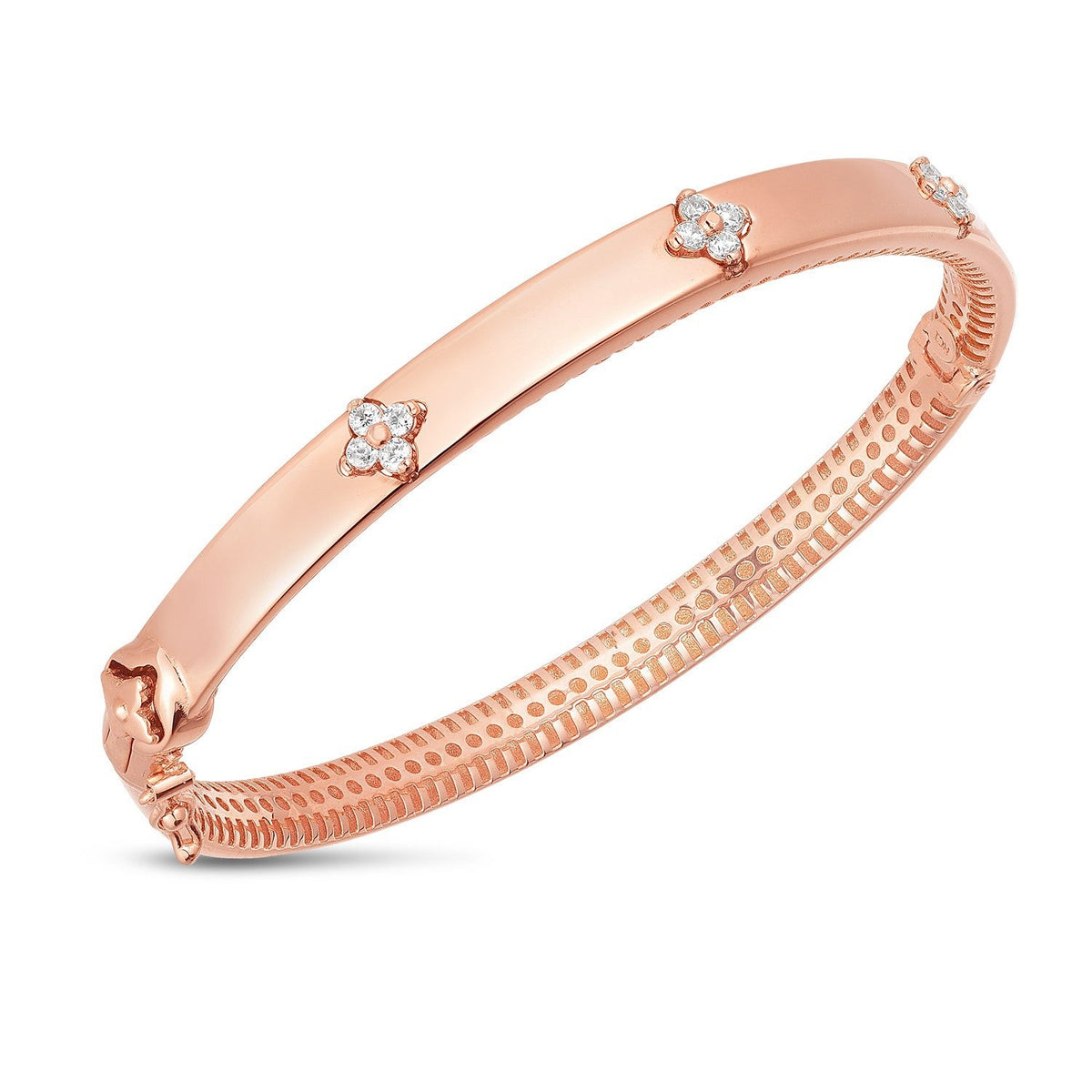 Pulsera rígida de oro rosa de 14k con diamantes de trilogía (5.40 mm)