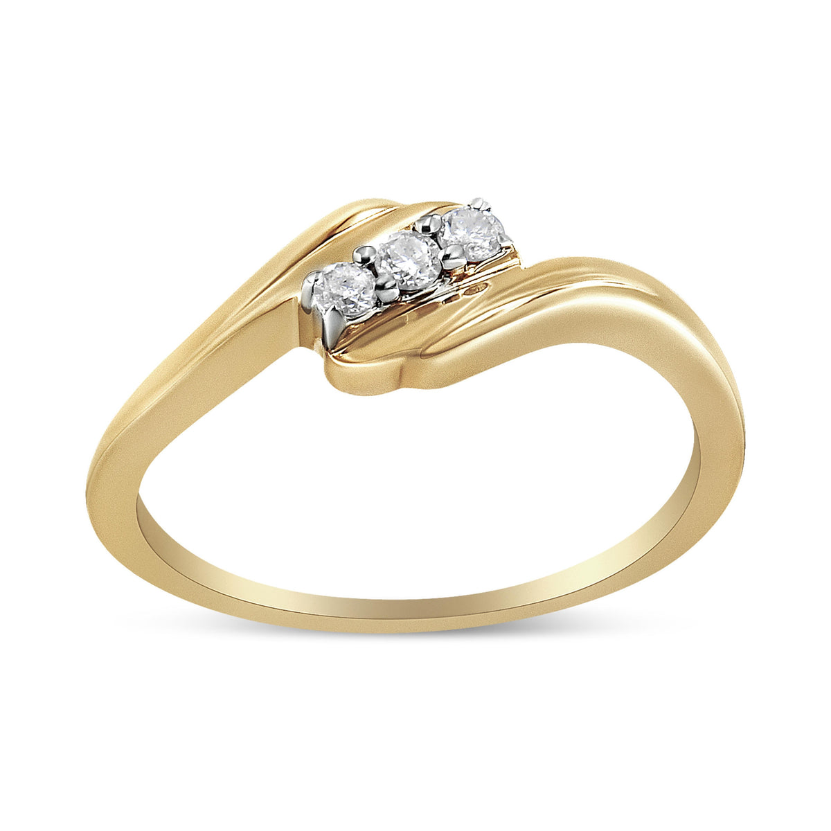Anillo de cóctel de moda de tres piedras con diamantes de 1/10 Cttw (color I-J, claridad I2-I3) en oro amarillo de 10K sobre plata de ley .925 - Talla 6