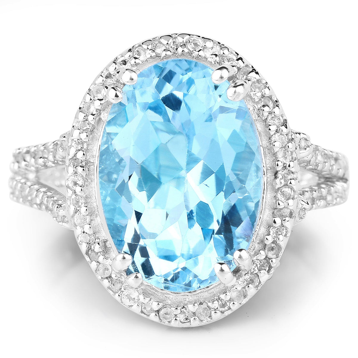 Anillo de plata de ley .925 con topacio azul genuino y topacio blanco de 8,15 quilates