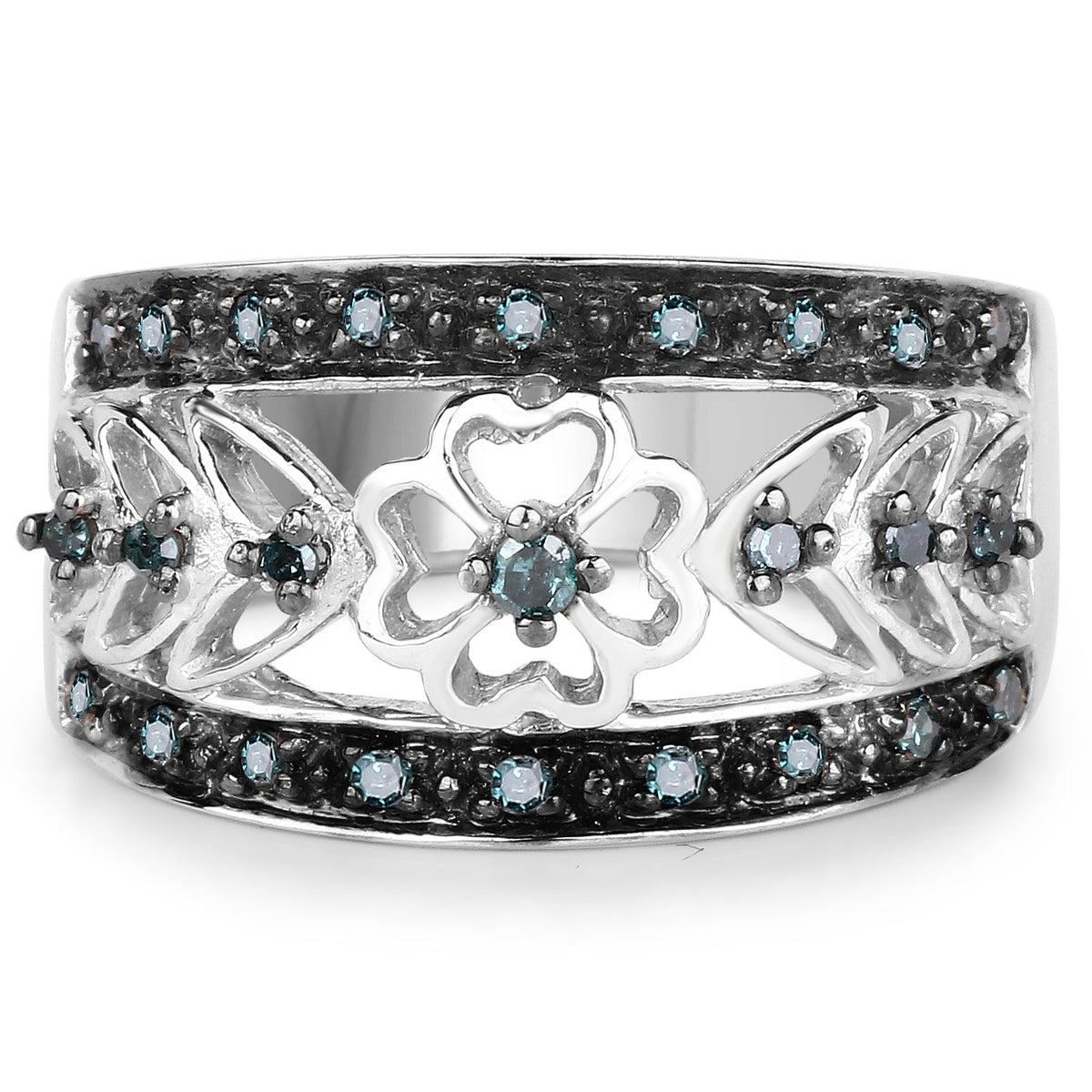 Anillo de Plata de ley .925 con Diamante Azul Genuino de 0,31 Quilates