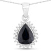2.09 Carat Genuine Blue Sapphire and White Diamond 14K White Gold Pendant