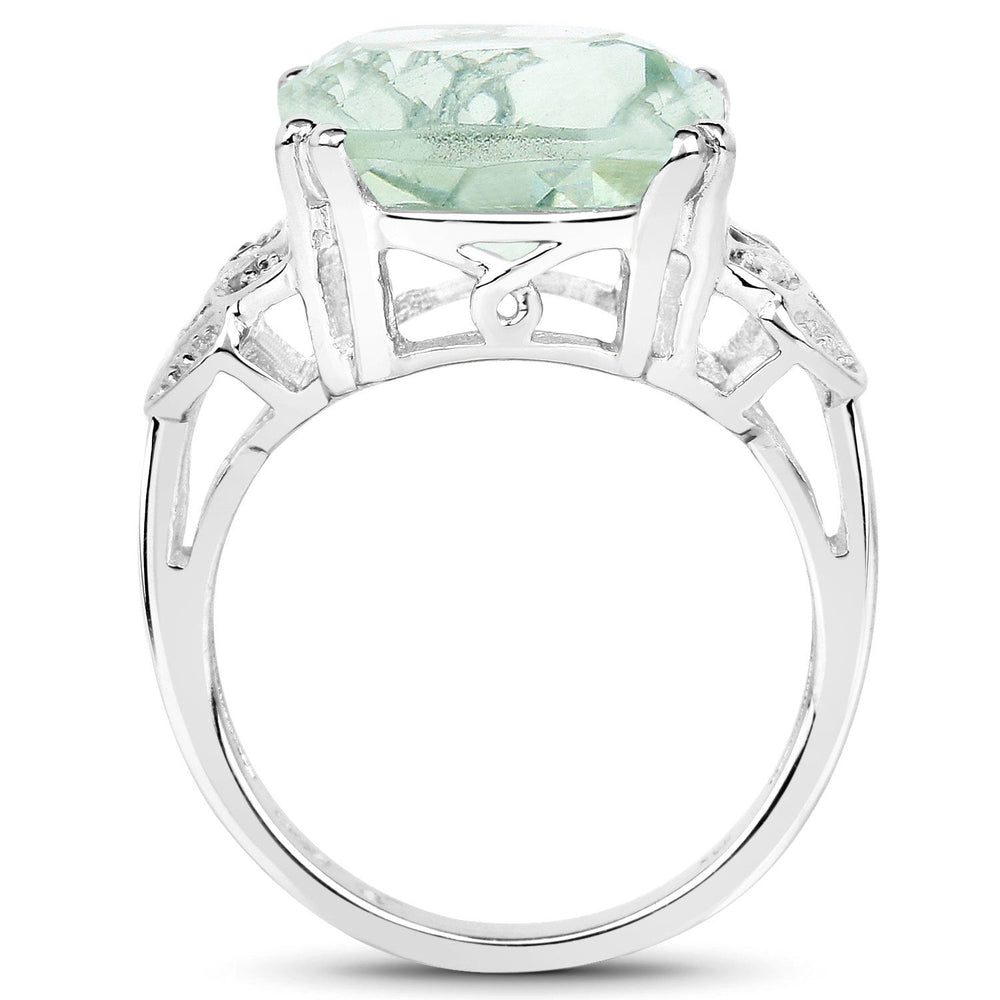 Anillo de plata de ley .925 con amatista verde auténtica de 5,52 quilates y diamantes blancos