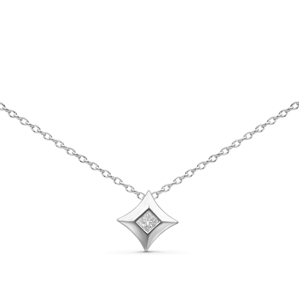 Collar con colgante solitario de oro amarillo de 10K, con forma de cometa, engaste de bisel y diamantes de talla princesa de 1/5 quilates