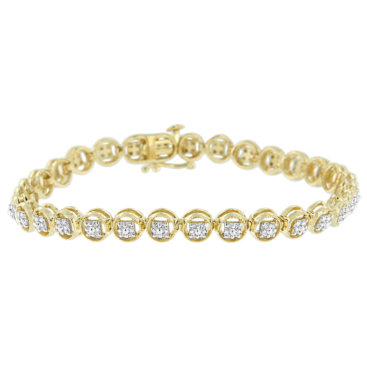 Pulsera de tenis de eslabones circulares abiertos de 7" de oro rosa de 14K sobre plata de ley .925 con diamantes de 1/4 Cttw (Color I-J, Claridad I2-I3)