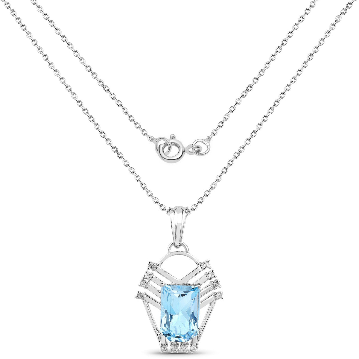 Colgante de plata de ley .925 con topacio azul suizo auténtico de 5.76 quilates y topacio blanco