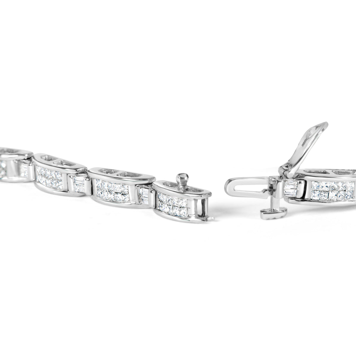 Pulsera de tenis de oro blanco de 14 quilates con diamantes talla baguette y princesa de 2,0 quilates (color H-I, claridad SI1-SI2) - 7"
