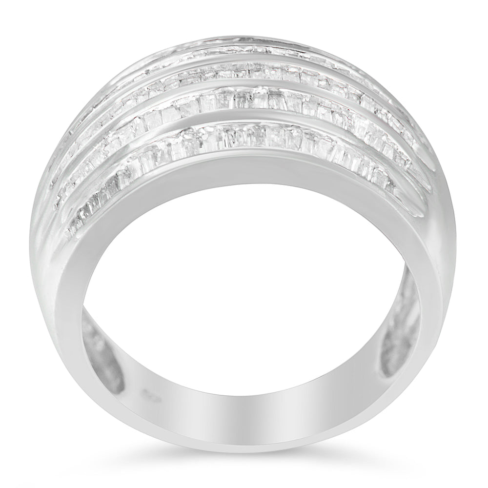 .925 Sterling Silver 1.0 Cttw Baguette-Cut Diamond 6-Row Channel Set Domed Tapered Cocktail Fashion Ring (H-I Color, I2-I3 Clarity) - Size 6-1/2