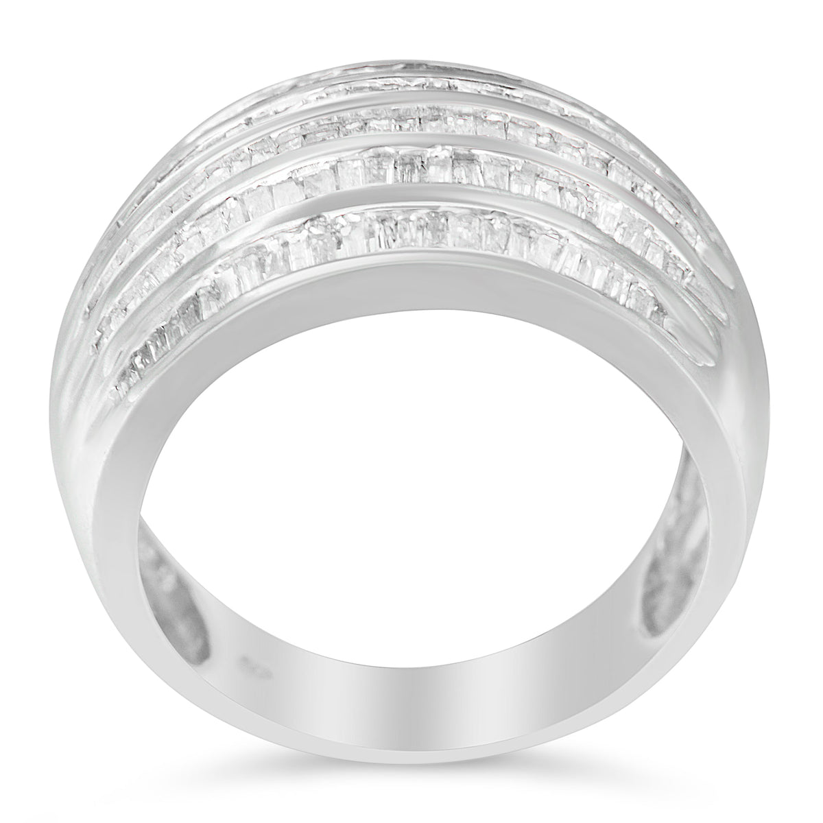 Anillo de cóctel de moda abovedado cónico con 6 hileras de diamantes talla baguette de 1,0 Cttw en plata de ley .925 (color H-I, claridad I2-I3) - Talla 6-1/2