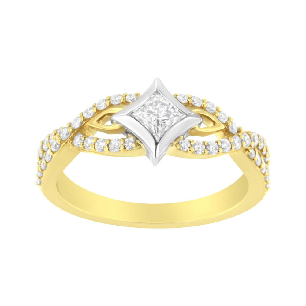10K Two Tone Color 2/3 Cttw Diamond Kite and Twist Shank Ring (H-I Color,SI2-I1 Clarity)