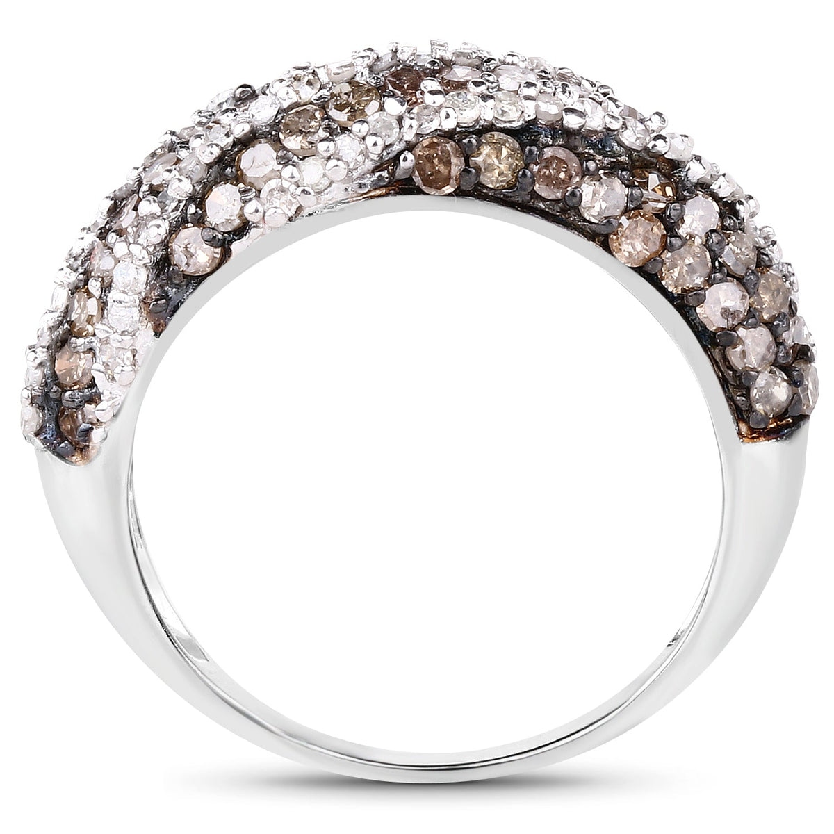 Anillo de plata de ley .925 con diamantes auténticos color champán de 1.25 quilates y diamantes blancos