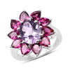Anillo de plata esterlina .925 con amatista genuina de 5.65 quilates y rodolita