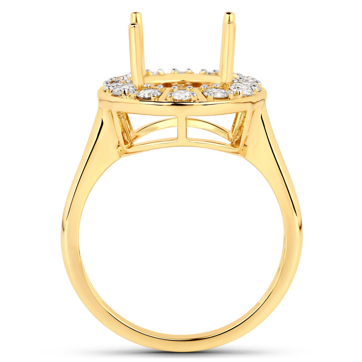 Anillo semimontado de oro amarillo de 14K con diamante blanco auténtico de 0.42 quilates - para gema ovalada de 11x9mm