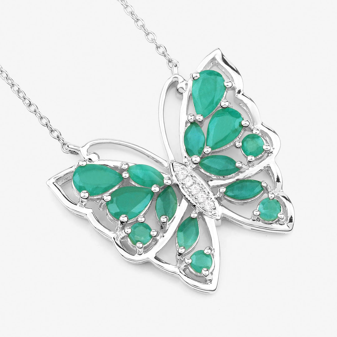 Collar de plata de ley .925 con esmeralda genuina de 2,60 quilates y circonitas blancas