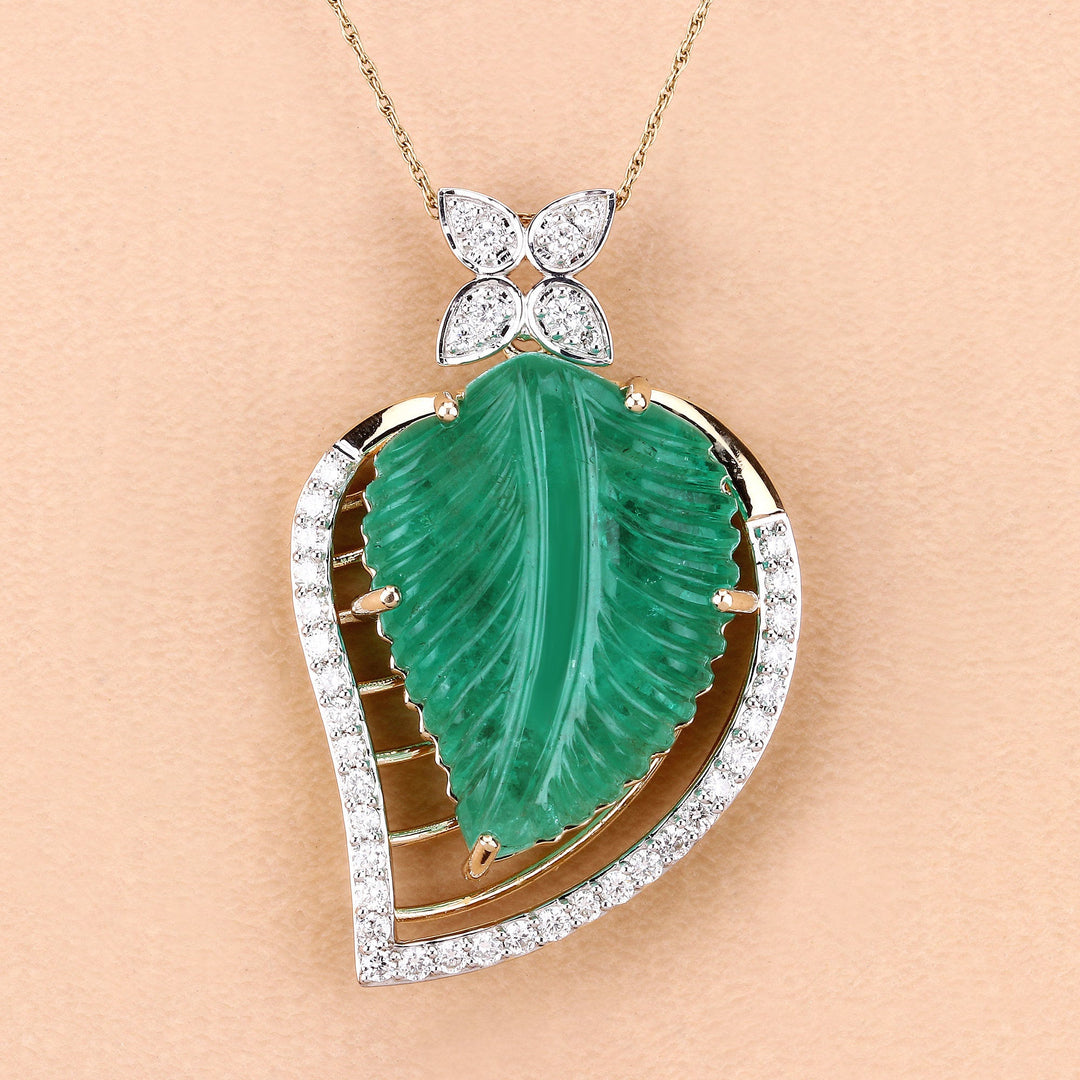 Colgante de oro amarillo de 14K con esmeralda colombiana genuina de 29.67 quilates y diamante blanco