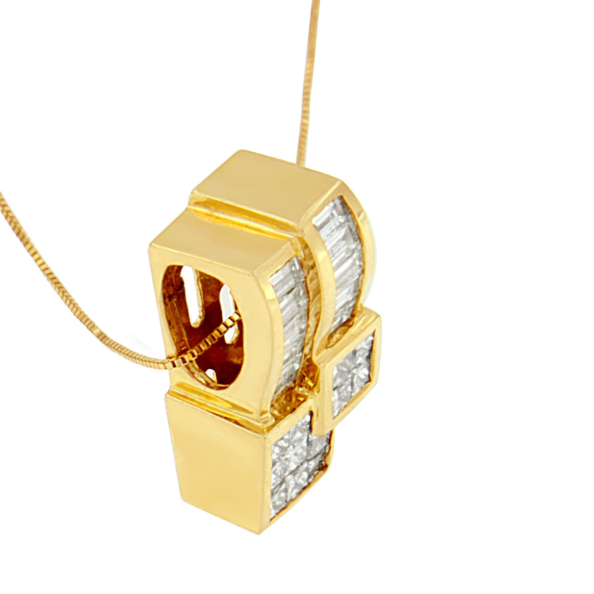 Collar con colgante geométrico de oro amarillo de 14K con diamantes talla princesa y baguette de 1 1/2 quilates (color H-I, claridad VS1-VS2)