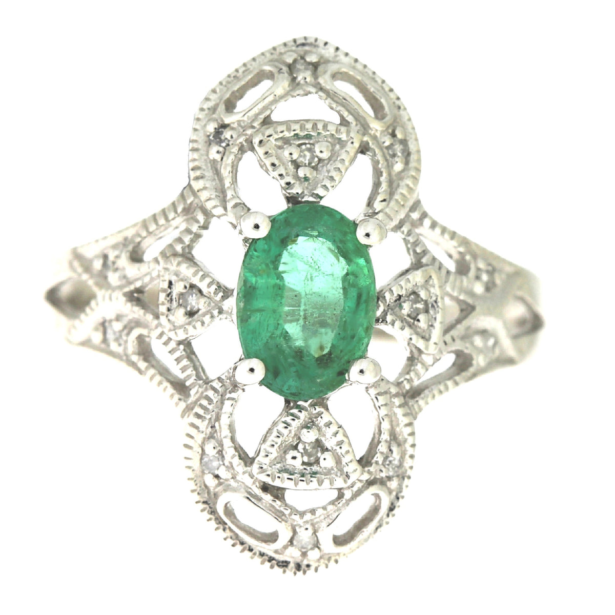 Anillo de esmeralda y diamante de .70 ct auténtico, oro blanco de 10 KT