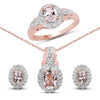 Conjunto de joyas de 3 piezas de plata de ley .925 con morganita genuina de 2.28 quilates y topacio blanco (anillo, pendientes y colgante con cadena)