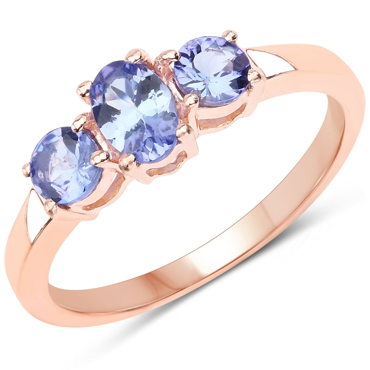 Anillo de plata de ley 925 chapado en oro rosa de 18K con tanzanita auténtica de 0,90 quilates