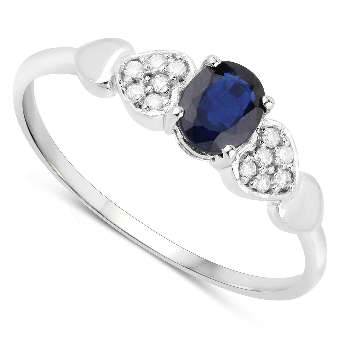 Anillo de oro blanco de 14K con zafiro azul auténtico de 0,44 quilates y diamantes blancos