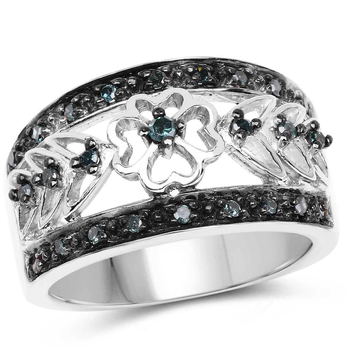 Anillo de Plata de ley .925 con Diamante Azul Genuino de 0,31 Quilates