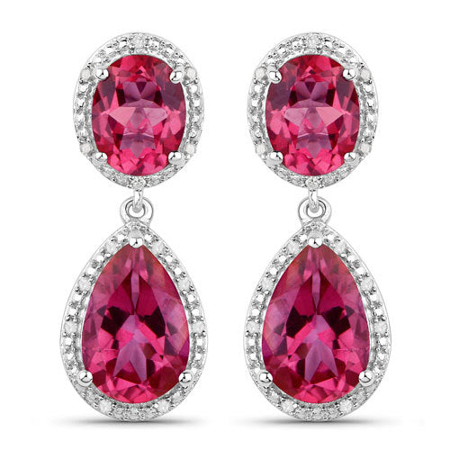 Aretes de plata esterlina .925 con topacio rosa genuino de 11.35 quilates y diamantes blancos