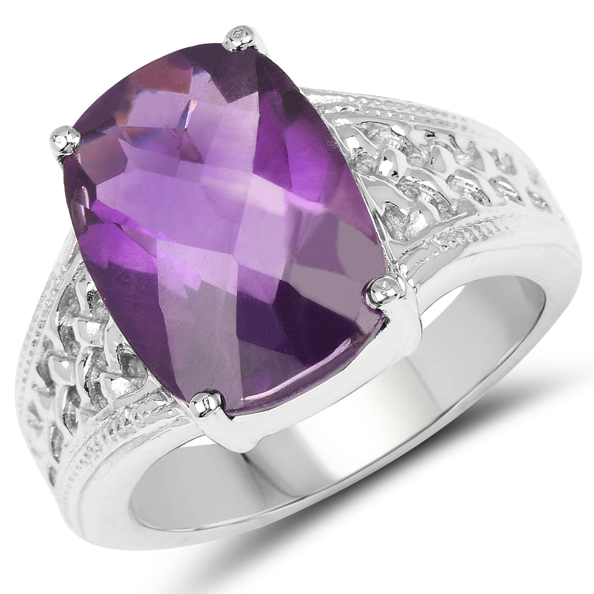 Anillo de plata de ley .925 con amatista genuina de 6.50 quilates